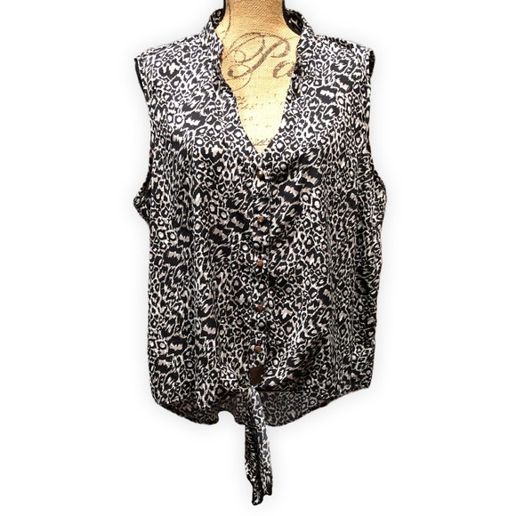 Loose Fit Leopard Print Sleeveless Front Tie Button Up Blouse from Indulge 2X - Picture 10 of 10